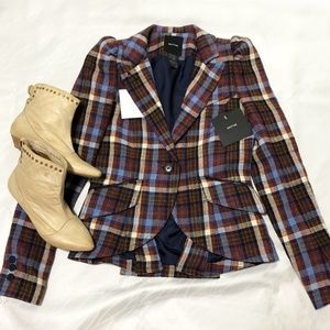 Smythe linen pouf sleeve tartan jacket - Never Worn - Size 4 - NWOT